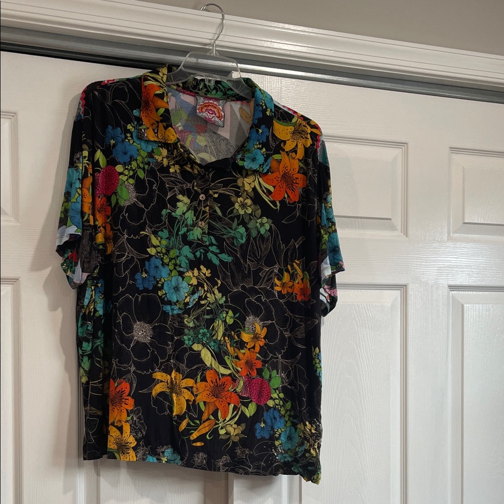 Johnny Was Multicolor Floral Button Down Shirt